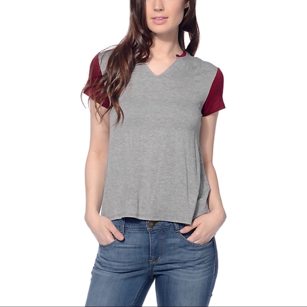 sadie grey and red tee